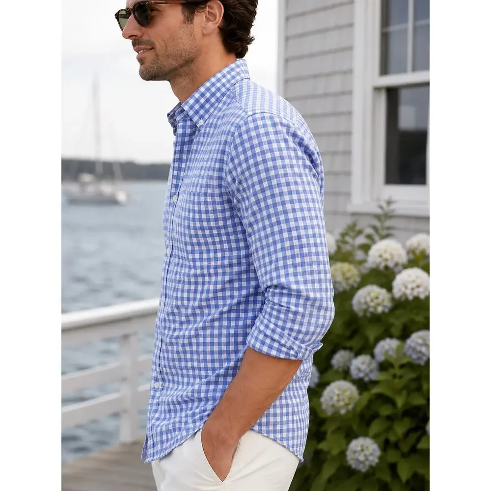J.Crew Flex Washed Slim Untucked Button-Down Shirt  Periwinkle Gingham Preppy S